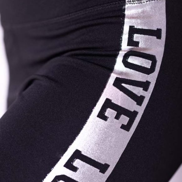 High-Waisted & Love Detailed Leggings with Side Pockets Black & White - Picture 6 of 6